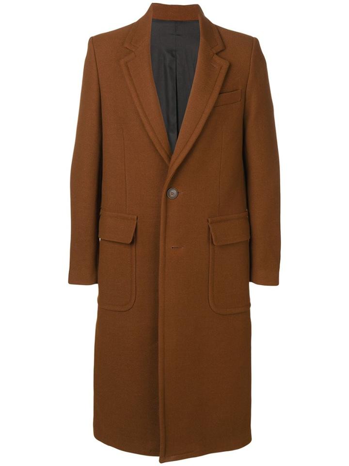Ami Paris Patched Pockets Two Buttons Long Lined Coat - Brown
