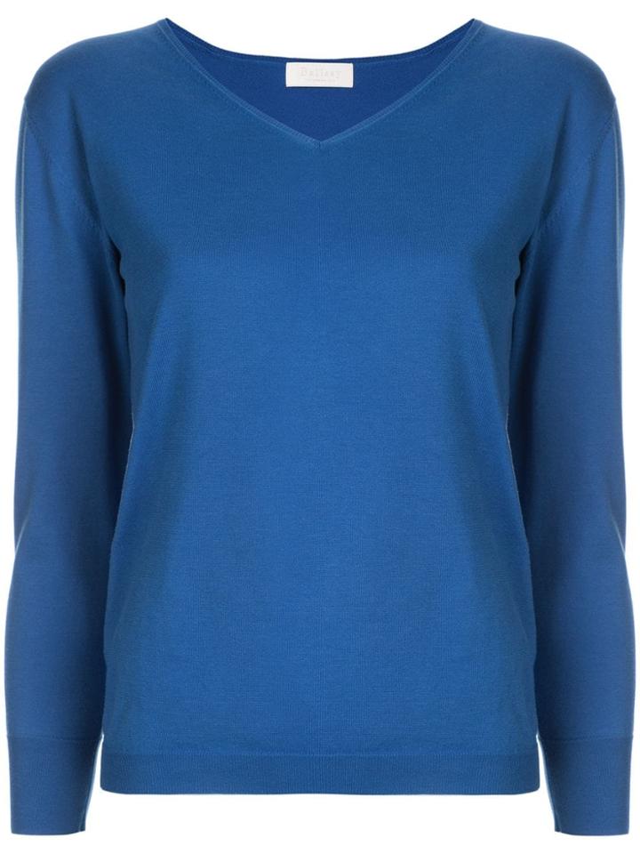 Ballsey Knitted V-neck Top - Blue