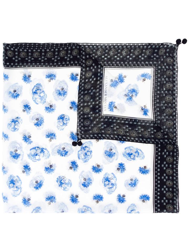 Alexander Mcqueen Floral Panel Scarf, Women's, Black, Silk/wool/acrylic