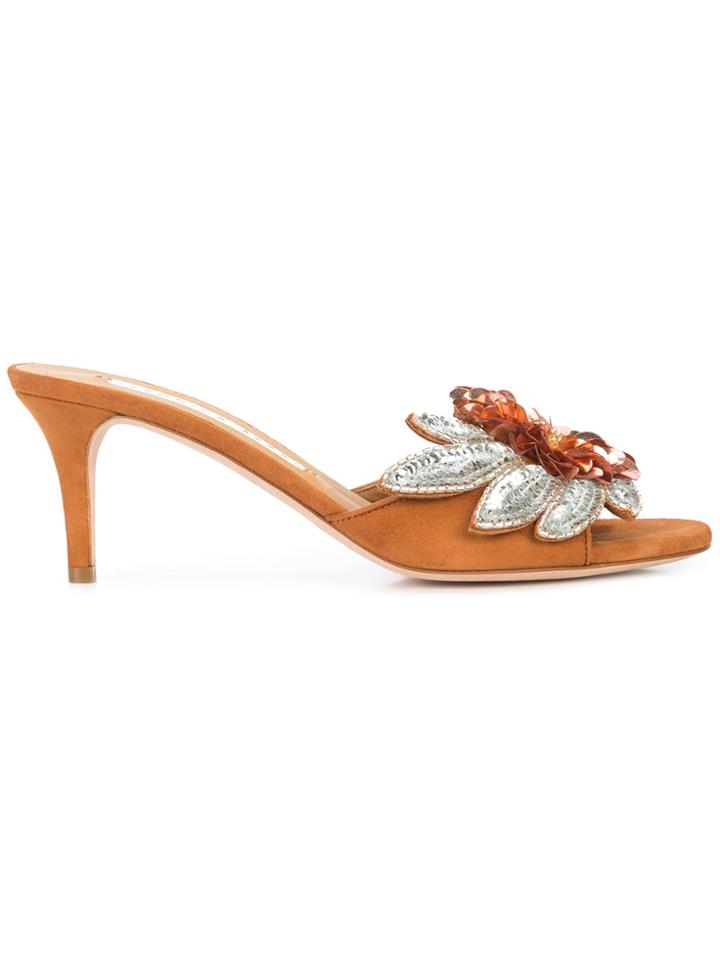 Veronica Beard Floral Embellished Sandals - Brown