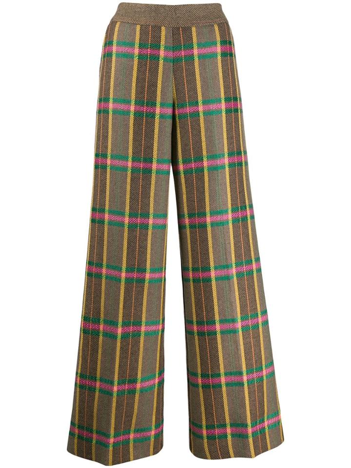 Alessia Santi Checked Palazzo Trousers - Brown