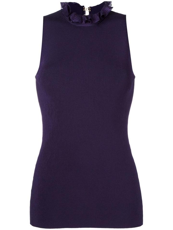 Nina Ricci Sleeveless Ruffle Collar Top, Women's, Size: Large, Blue, Viscose