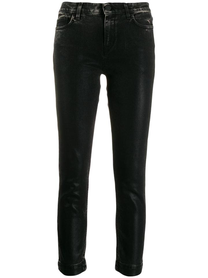 Pinko Leather Effect Cropped Denim Jeans - Black