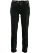 Pinko Leather Effect Cropped Denim Jeans - Black