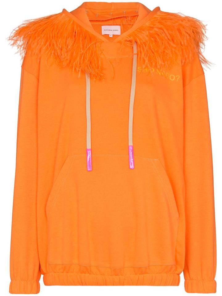 Natasha Zinko Feather Trimmed Hoodie - Orange