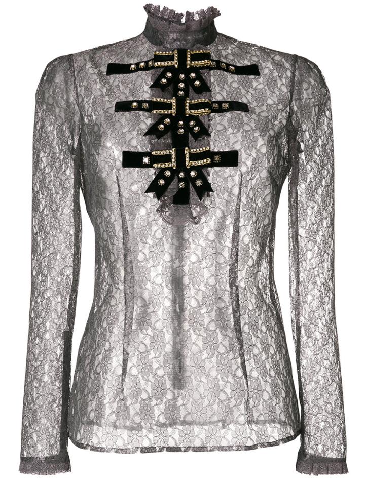 Philosophy Di Lorenzo Serafini Detailed Lace Sheer Blouse - Grey