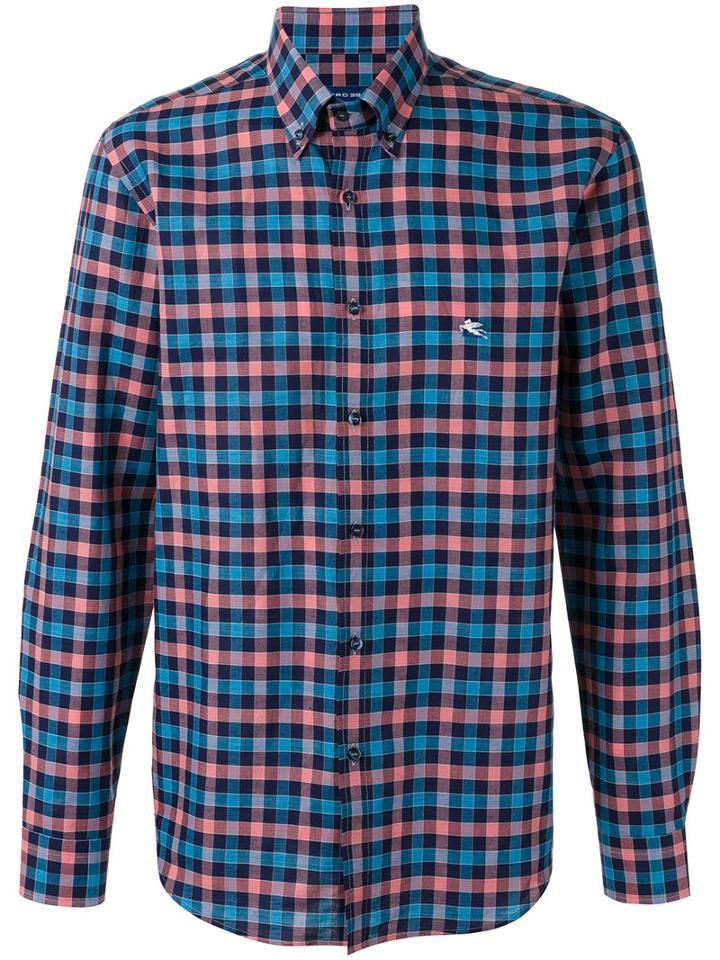 Etro Checked Button-down Shirt, Men's, Size: 45, Pink, Cotton/linen/flax