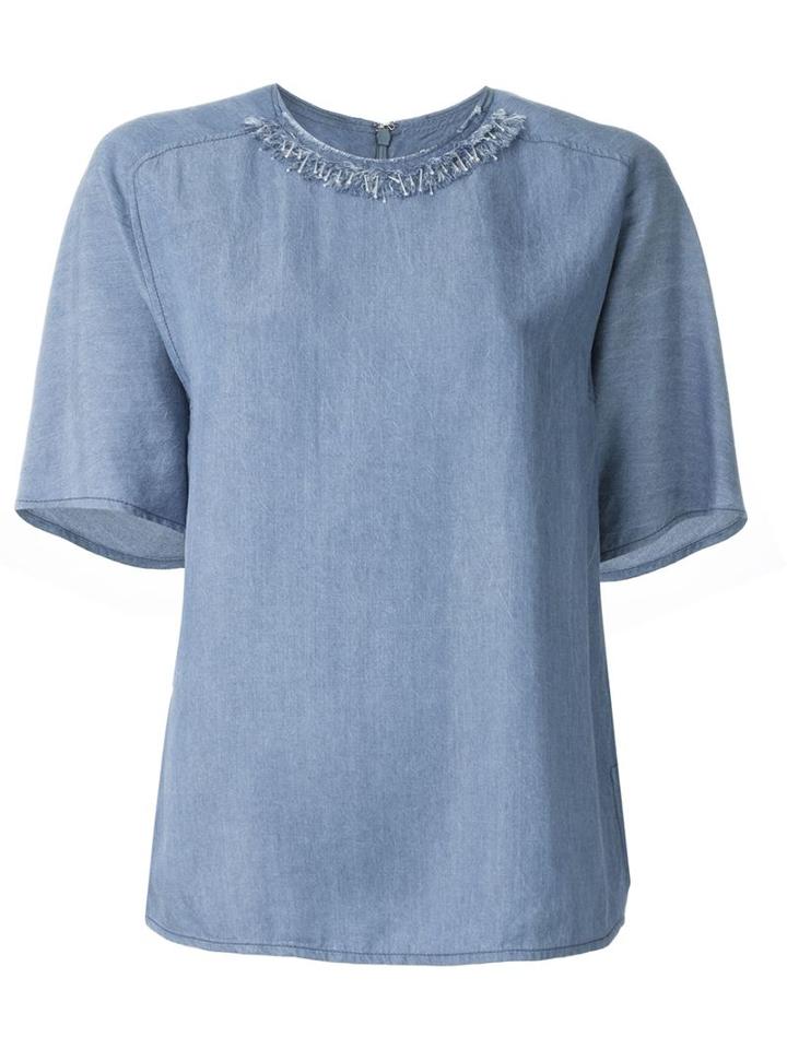 3.1 Phillip Lim Frayed Denim Top, Women's, Size: 4, Blue, Lyocell