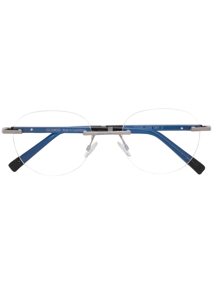Gold And Wood Round Frame Glasses - Black