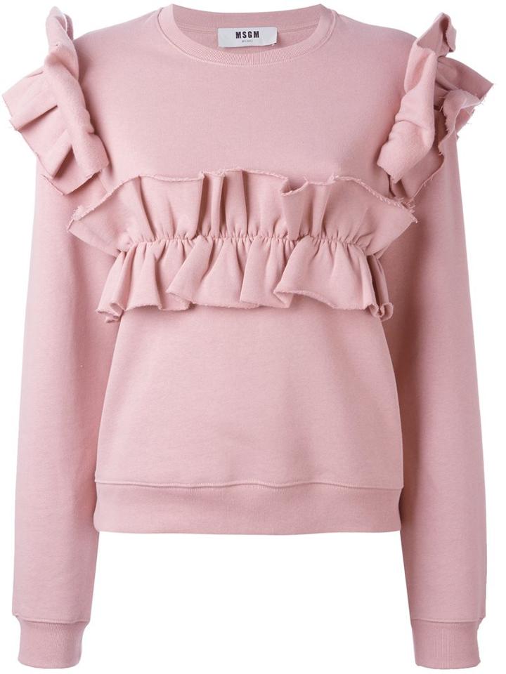 Msgm Ruffled Sweatshirt, Women's, Size: Small, Pink/purple, Cotton