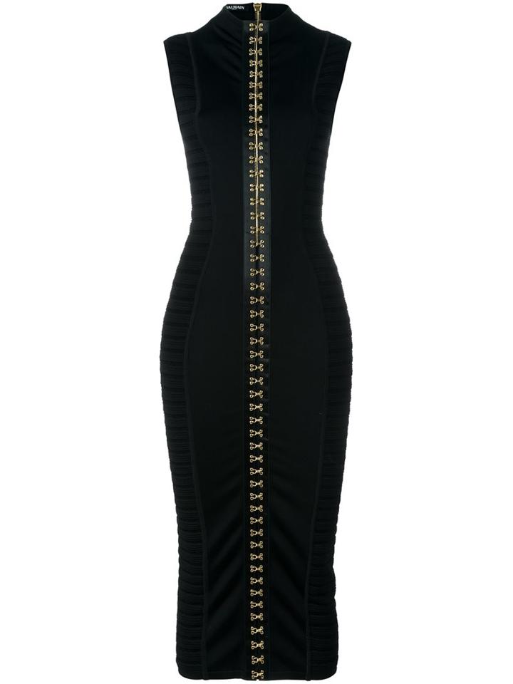 Balmain Hook And Eye Fastening Dress, Women's, Size: 36, Black, Viscose/polyamide/spandex/elastane