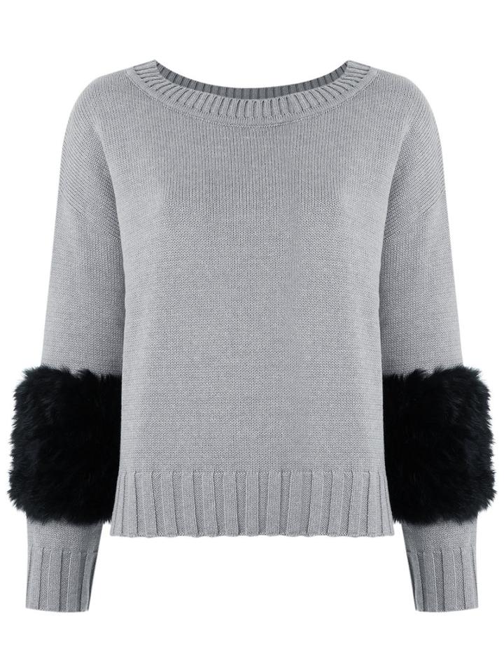 Andrea Bogosian - Knit Sweatshirt - Women - Cotton/rabbit Fur - G, Grey, Cotton/rabbit Fur