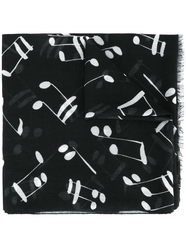 Saint Laurent Music Note Printed Scarf, Men's, Black, Wool