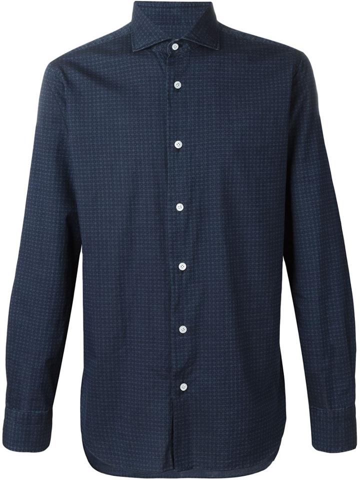 Barba Micro Print Shirt, Men's, Size: 40, Blue, Cotton