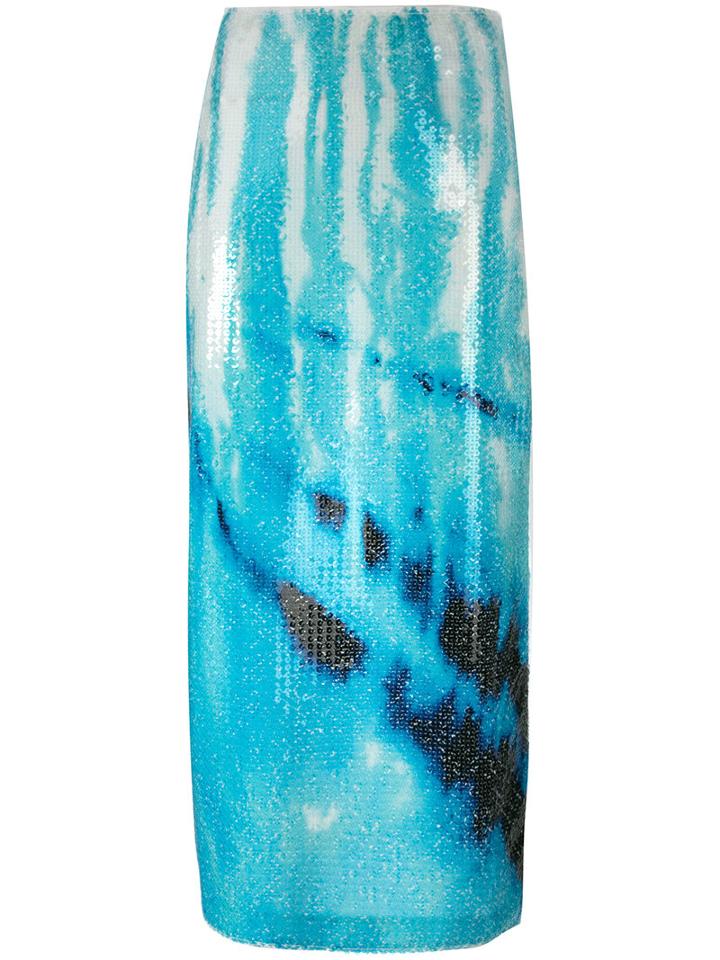 Loewe - Sequin Embellished Mid-length Skirt - Women - Linen/flax/polyester - 38, Women's, Blue, Linen/flax/polyester