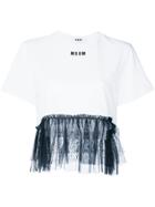 Msgm Tulle Hem Cropped T-shirt - White