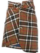 Jacquemus Plaid Asymmetric Skirt, Women's, Size: 38, Brown, Polyester/acetate/wool