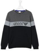 Armani Junior Logo Print Jumper, Boy's, Size: 14 Yrs, Blue
