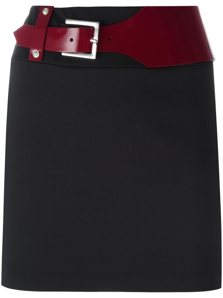 Versus Belted Skirt, Women's, Size: 40, Black, Leather/wool/spandex/elastane/lamb Skin