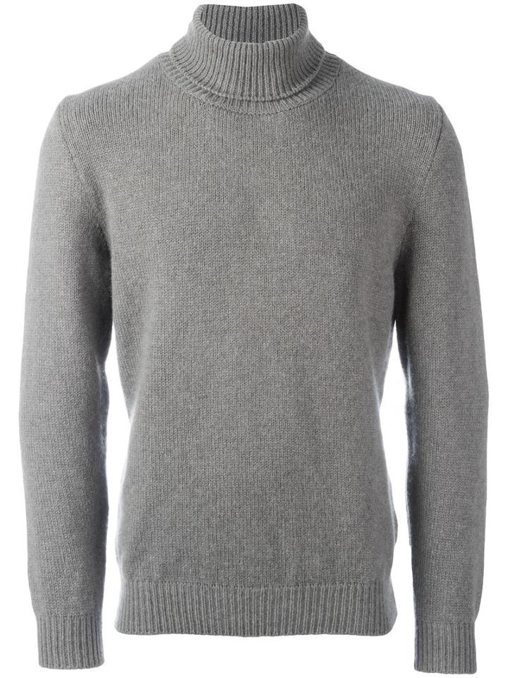 Massimo Alba Ribbed Roll Neck Jumper, Men's, Size: Large, Green, Wool