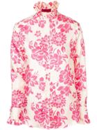 The Gigi Ruffled Neck Floral Print Blouse - Pink