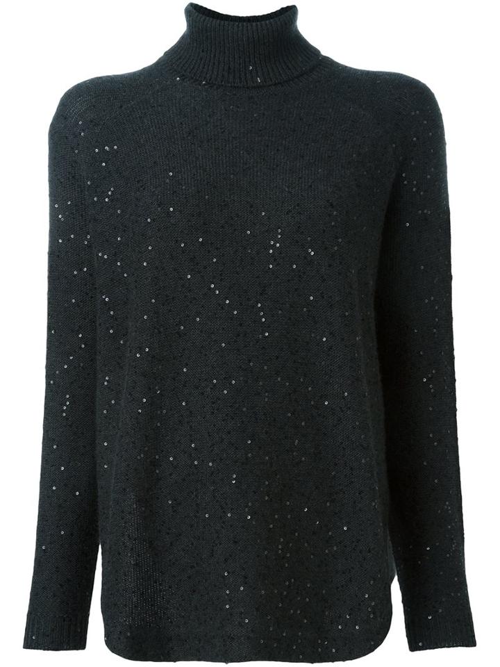 Brunello Cucinelli Sequin-embellished Sweater, Women's, Size: Large, Black, Silk/cashmere