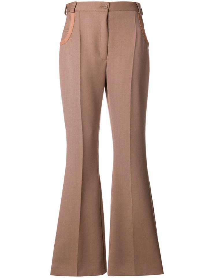Nina Ricci Leather-trimmed Flared Trousers - Pink & Purple