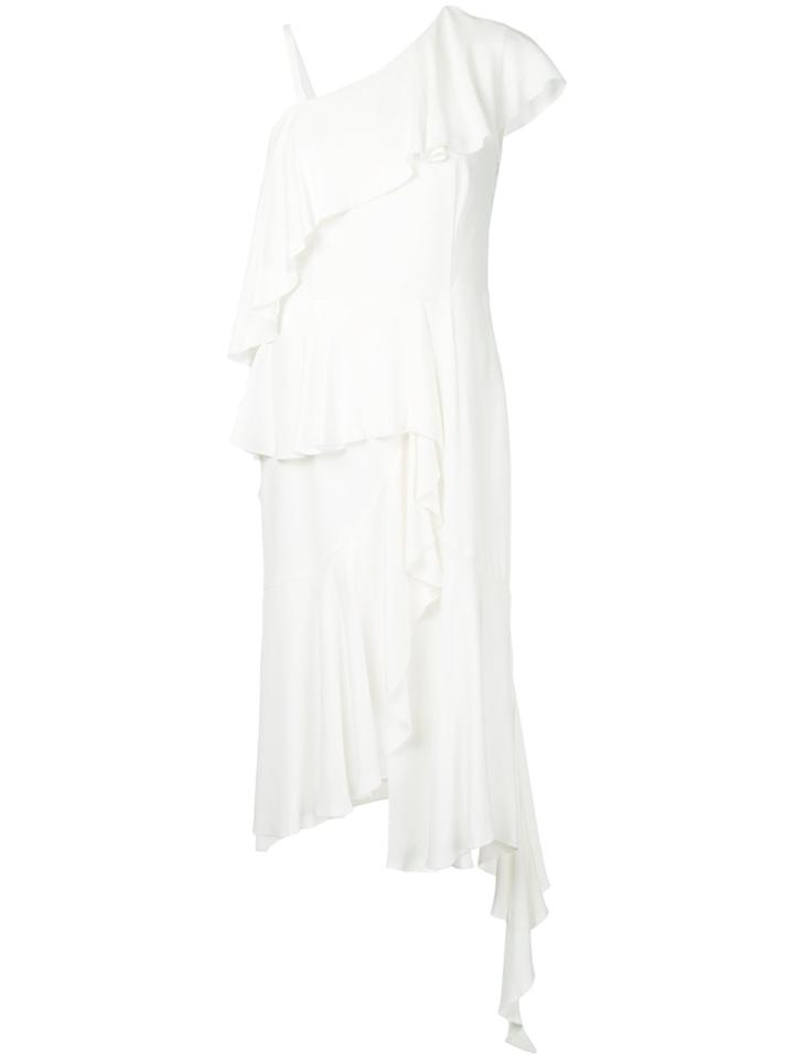 Goen.j One Shoulder Asymmetric Ruffled Silk Georgette Dress - White