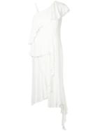 Goen.j One Shoulder Asymmetric Ruffled Silk Georgette Dress - White