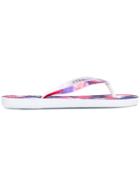 Ea7 Emporio Armani Palm Print Flip Flops - Pink & Purple