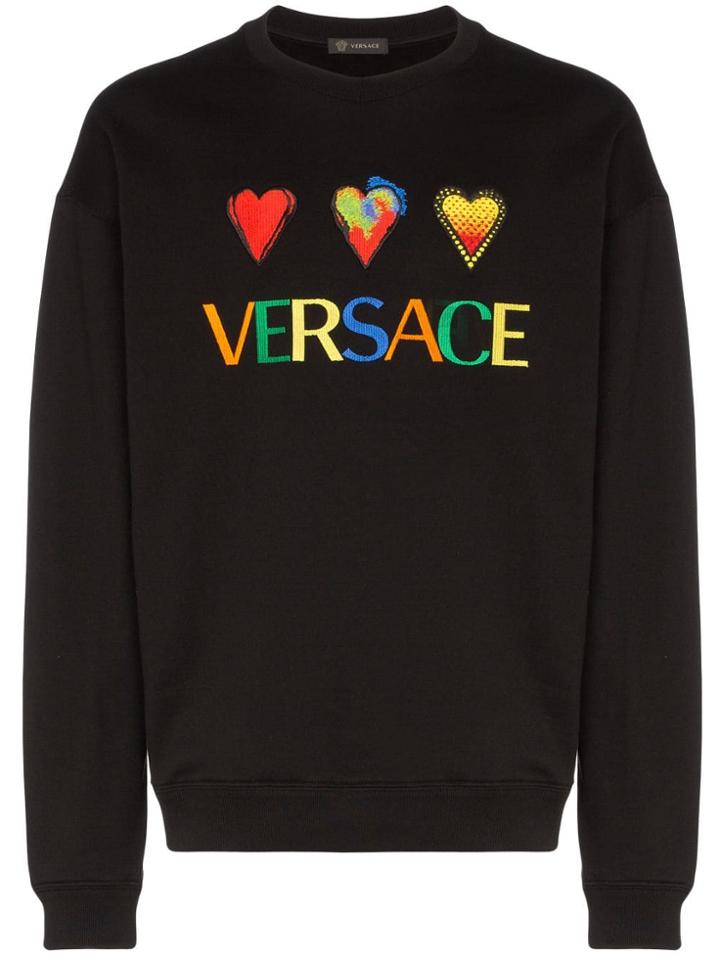 Versace Embroidered Heart Logo Sweatshirt - Black