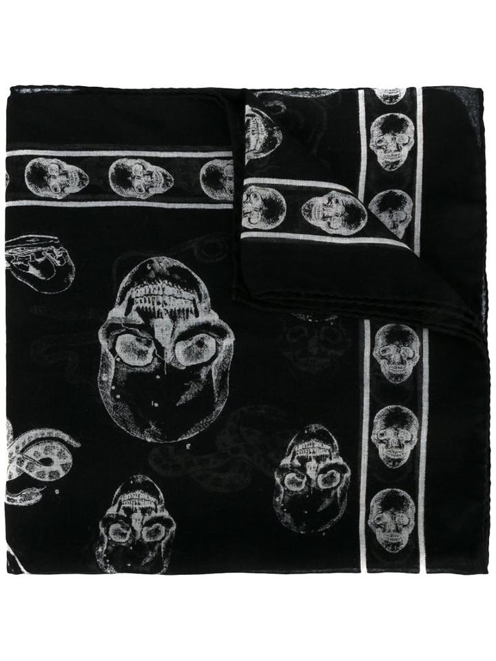 Alexander Mcqueen Skull Print Scarf, Men's, Black, Silk/modal
