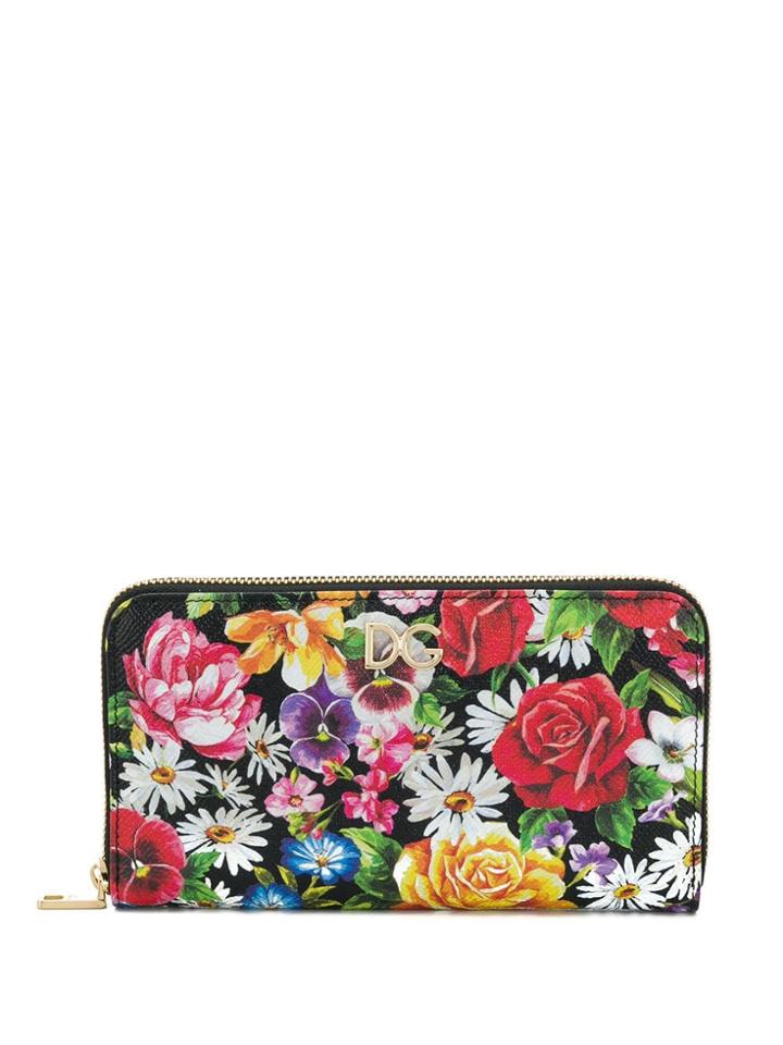 Dolce & Gabbana Floral Print Continental Purse - Black