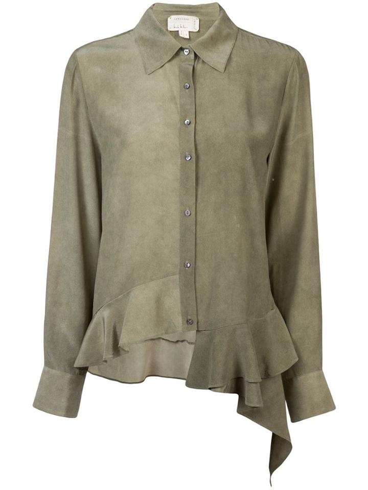 Nicole Miller Asymmetrical Button Down Shirt - Green