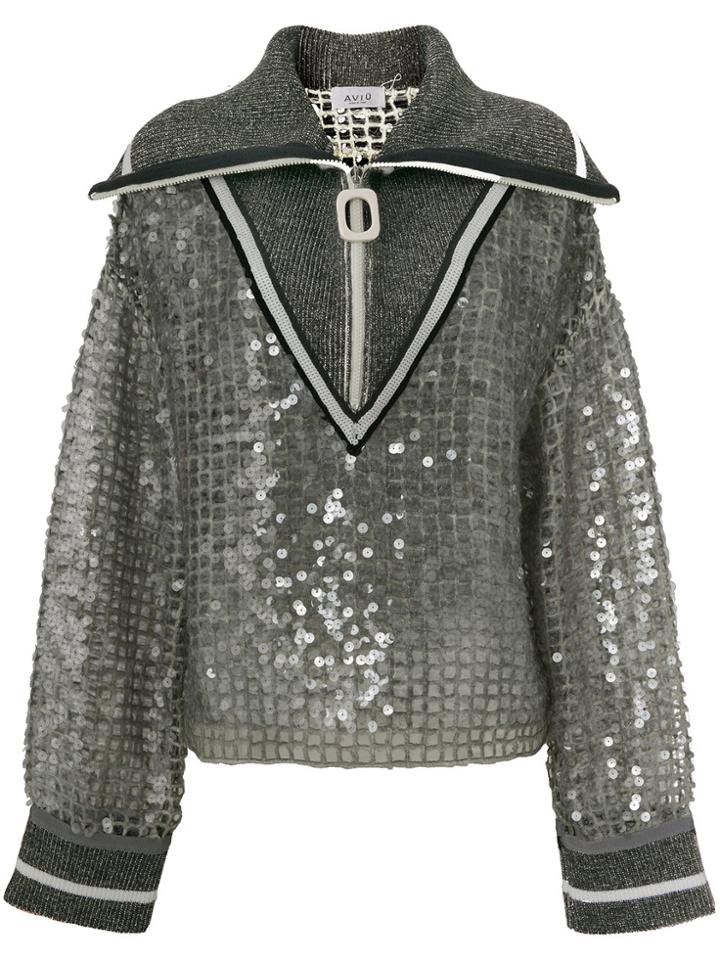 Aviù Foldover Neck Caged Top - Grey