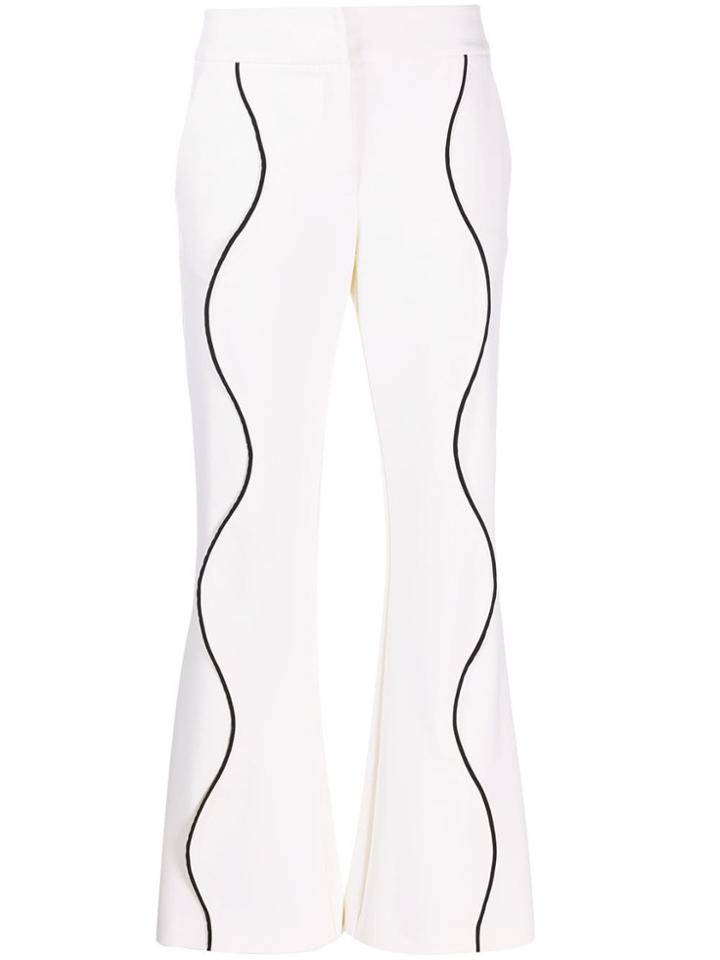 Genny Contrasting Trim Flared Trousers - White