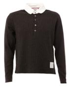 Thom Browne Ribbed Long Sleeved Polo Shirt, Men's, Size: 0, Grey, Cotton