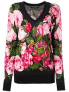 Dolce & Gabbana Rose Print Jumper, Women's, Size: 46, Black, Cashmere/silk