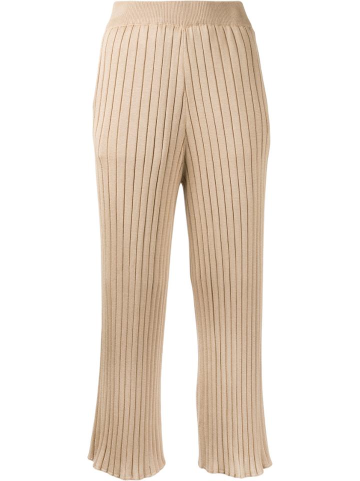 Loveless Cropped Rib Knit Trousers - Brown