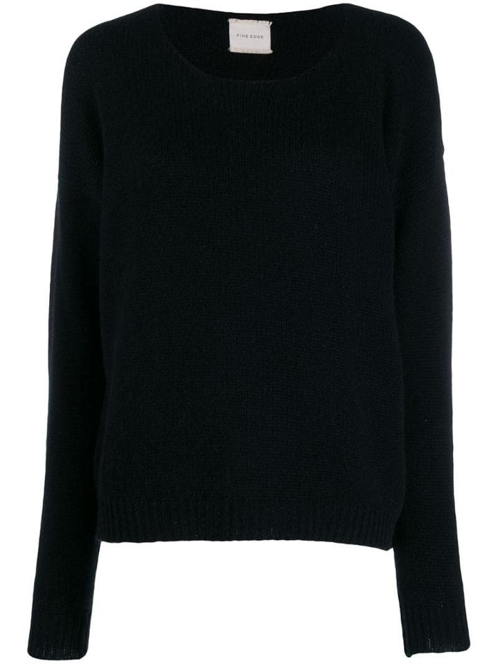 Fine Edge Boyfriend Crew Neck Sweater - Black