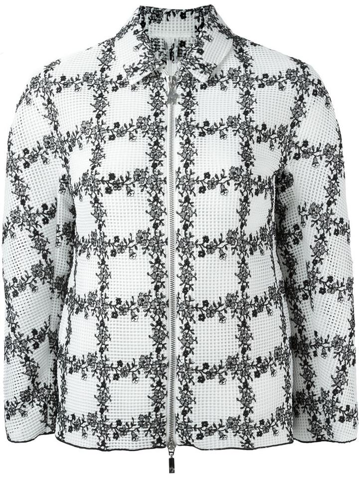 Moncler Gamme Rouge Checked Floral Print Zip Up Cropped Jacket