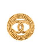 Chanel Vintage Round Rope Cc Brooch - Gold