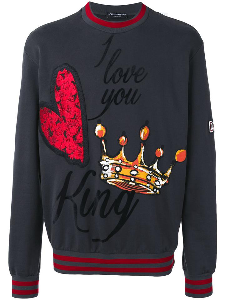 Dolce & Gabbana I Love You King Print Sweatshirt, Men's, Size: 46, Black, Cotton/polyester/viscose/silk