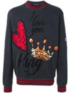 Dolce & Gabbana I Love You King Print Sweatshirt, Men's, Size: 46, Black, Cotton/polyester/viscose/silk