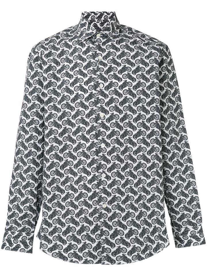 Salvatore Ferragamo Motorcycle Print Shirt, Men's, Size: Medium, White, Cotton