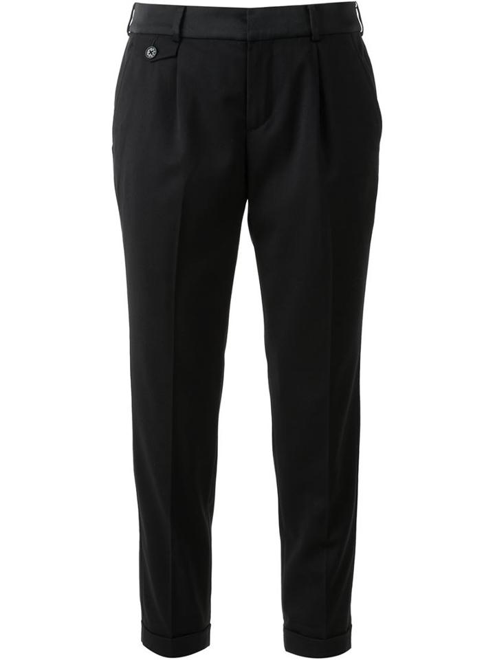 Loveless Front Pleat Cropped Trousers, Women's, Size: 36, Black, Polyester/polyurethane/rayon