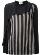 3.1 Phillip Lim Cascading Striped Blouse, Women's, Size: 8, Black, Silk