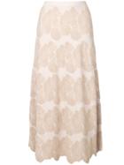 D.exterior Floral Embroidered Midi Skirt - Nude & Neutrals