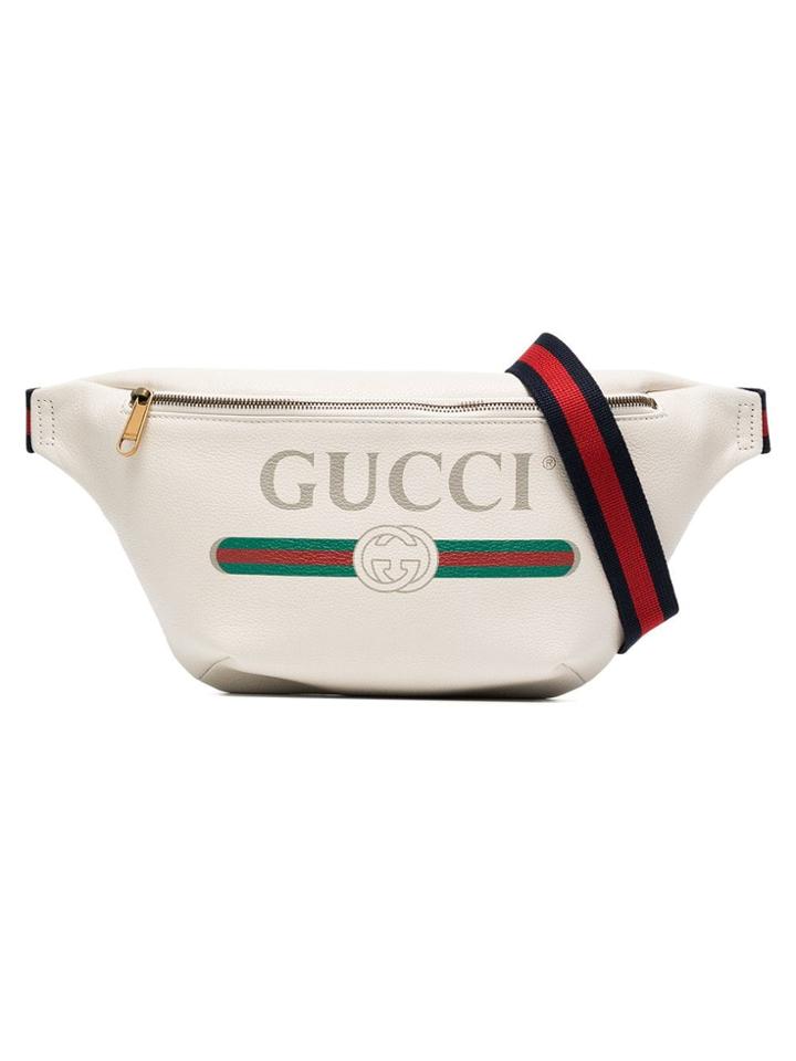 Gucci White Fake Logo Print Leather Cross-body Bag