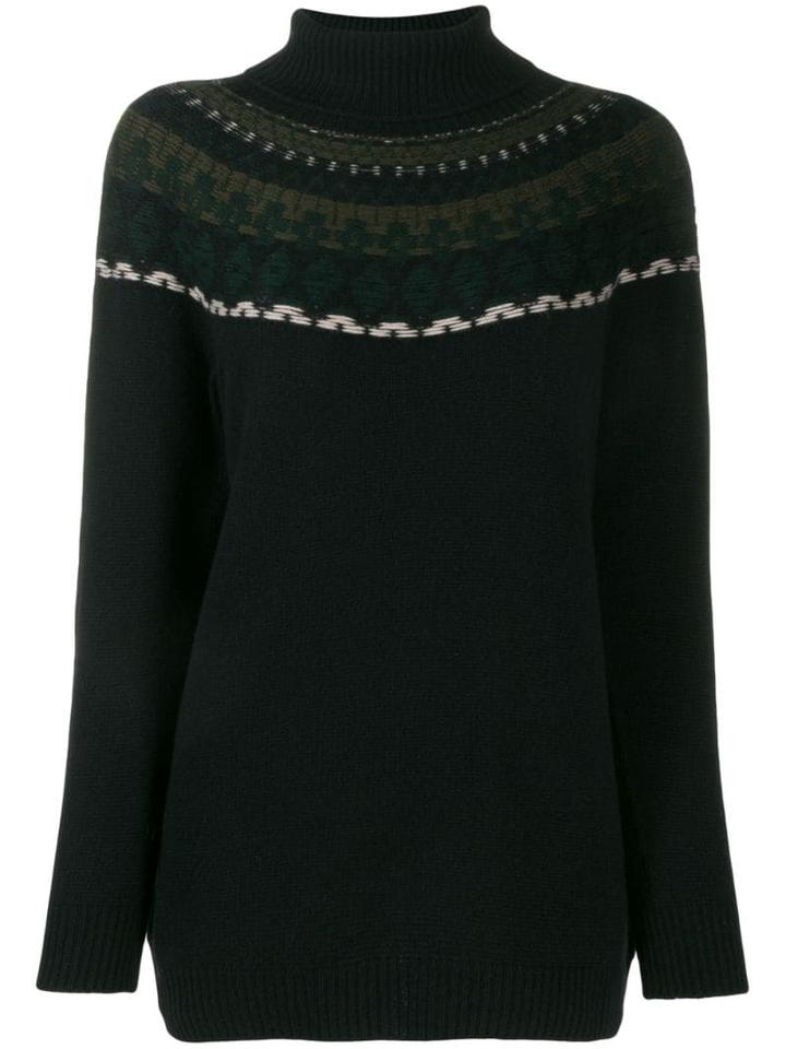 Lamberto Losani Patterned Knit Roll Neck Jumper - Blue